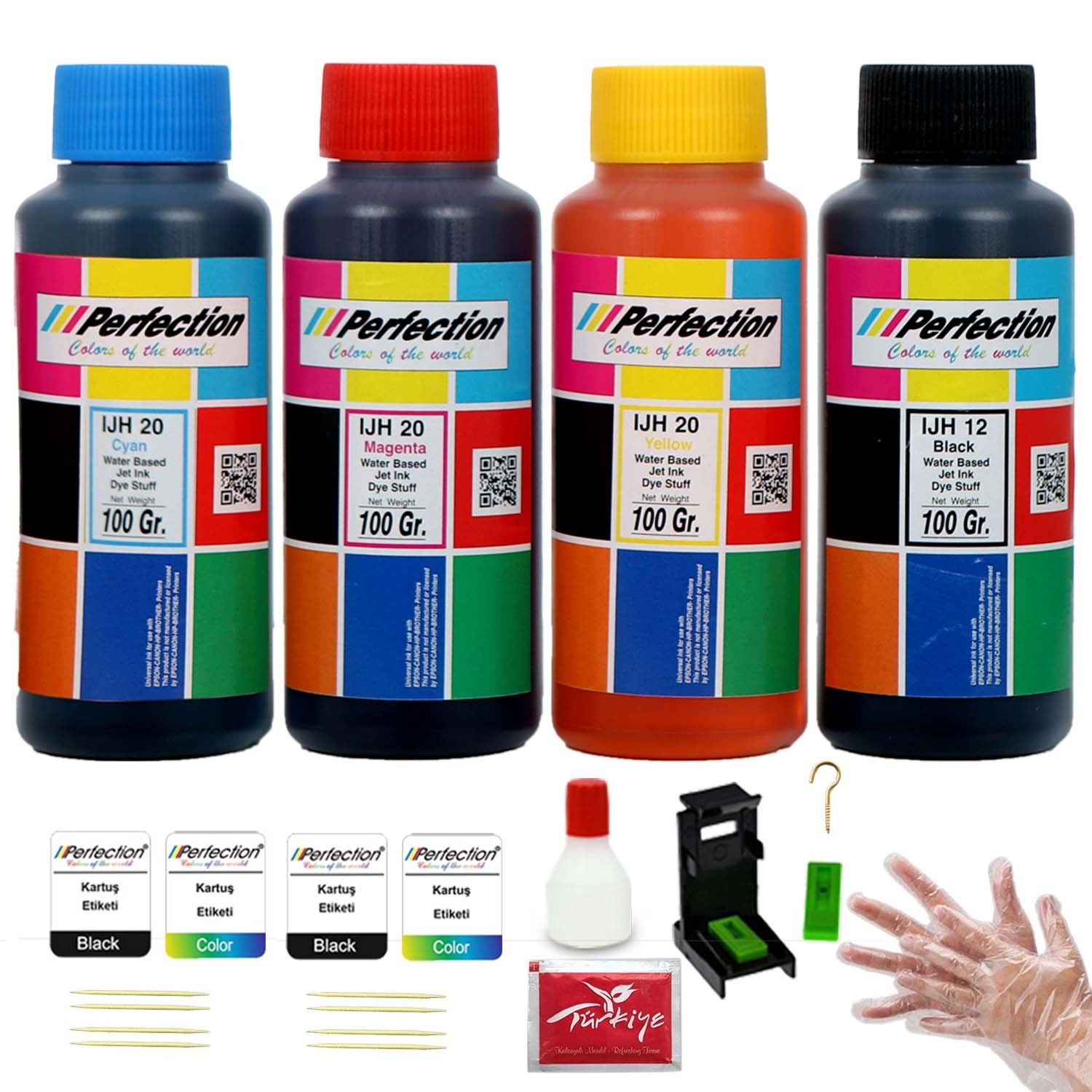 Perfection HP Uyumlu DeskJet Ink Advantage 5575, 5645 (Kartuş no:651) Aparatlı Solüsyonlu Kartuş Dolum Seti 4x100 gr.